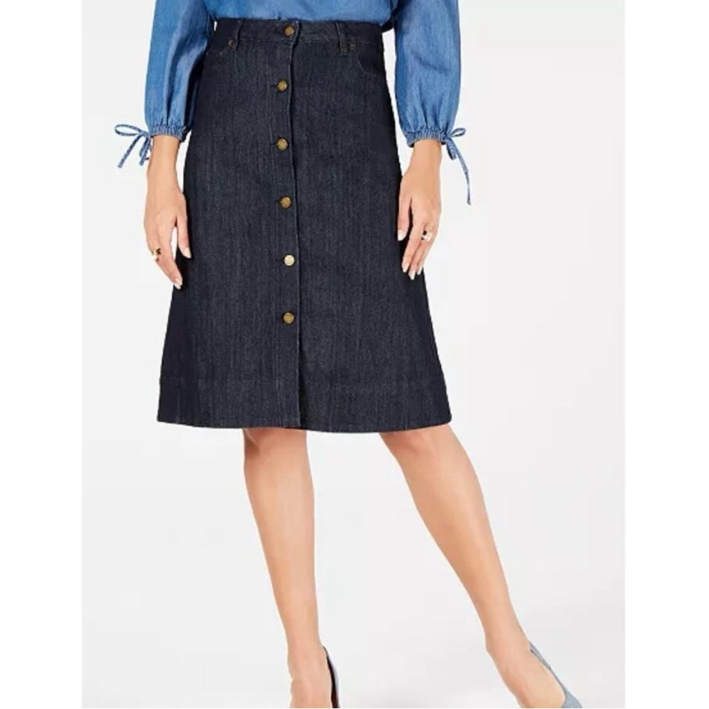 Michael Kors NWOT new sz 10 dark denim high waisted button front denim skirt